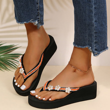 2025新款拖鞋女夏时尚外穿百搭海边夹脚沙滩凉拖鞋花朵厚底人字拖