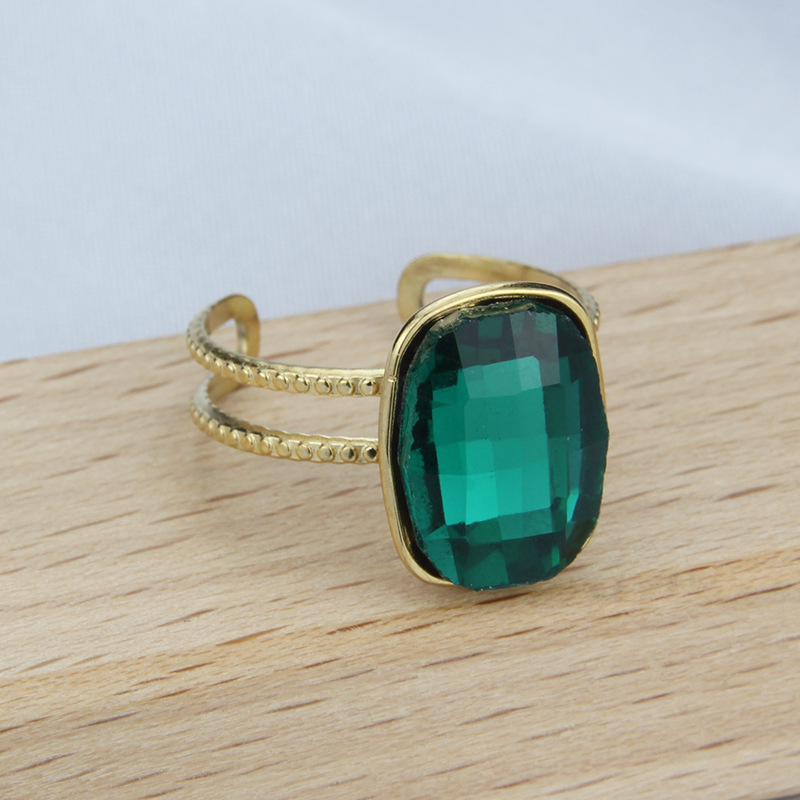 Simple Style Geometric Stainless Steel Open Ring Hollow Out Natural Stone Stainless Steel Rings