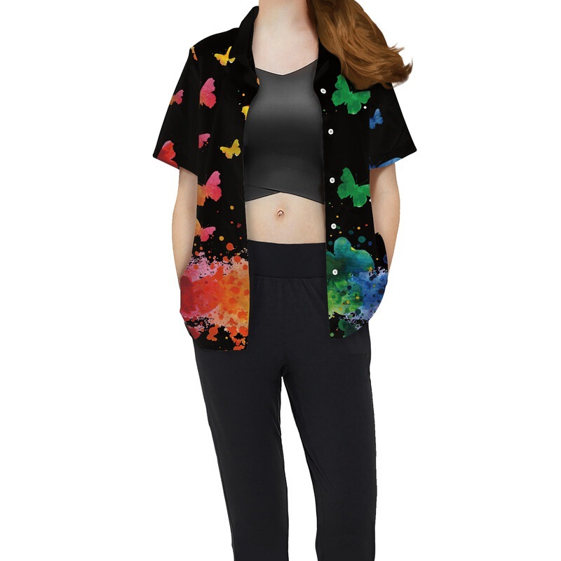 Trendy New Product Paint Splash Creative Design Butterfly Color Spot Pattern Women Shirt Lapel Polo Shirt