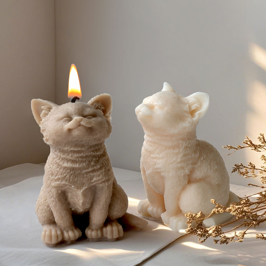 Jiahuimei gatito grande molde de silicona tridimensional animal sentado gato aromaterapia vela yeso decoración herramienta abrasiva