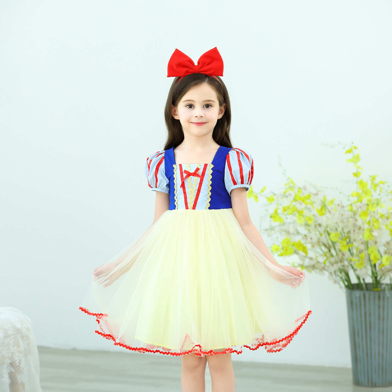 2019 Children's Snow White Dress Girls Little Girls Summer Dress New Cotton Short Sleeve Puff Sleeve Dress