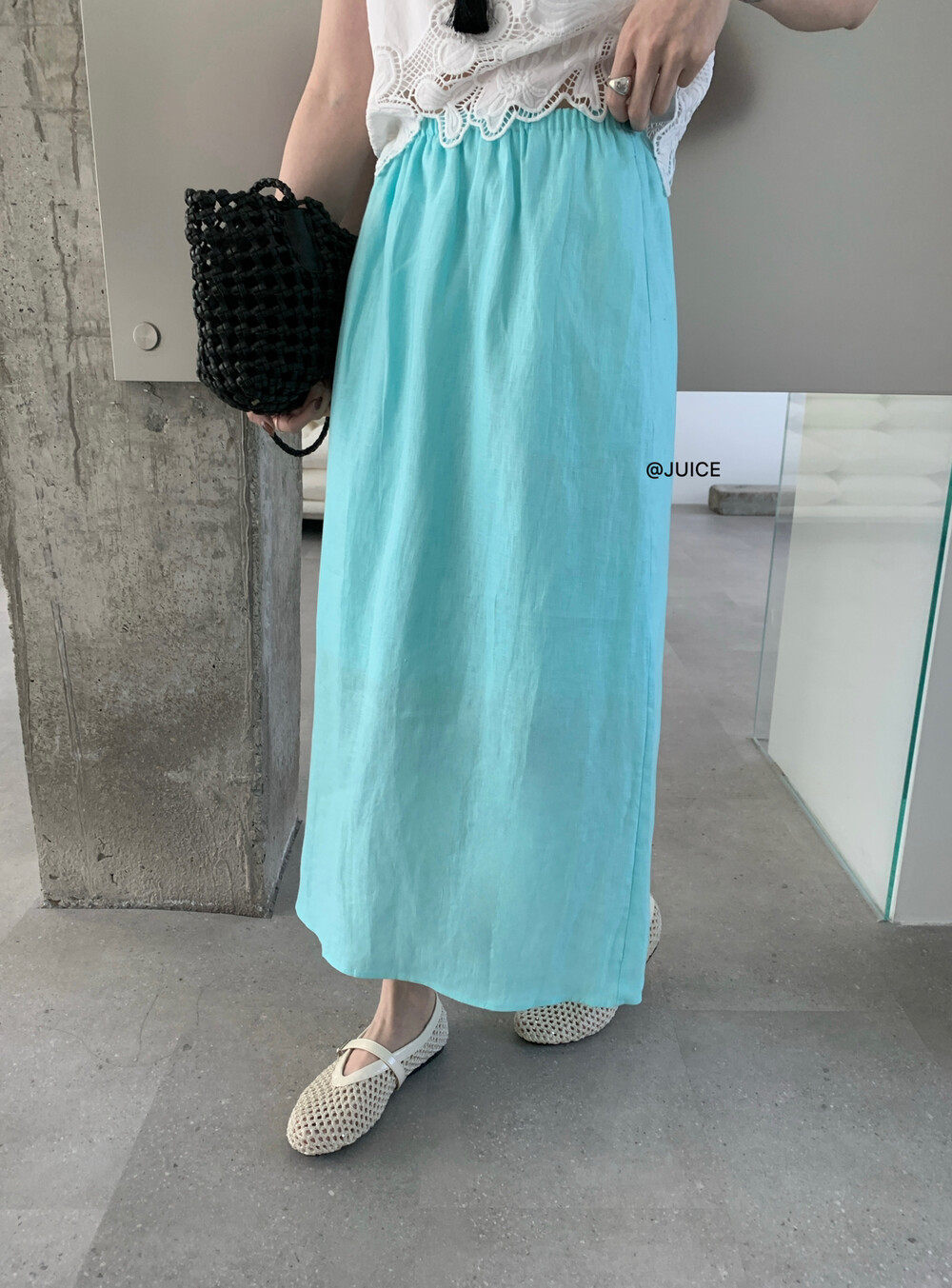 Chân váy linen cạp chun chữ A dáng dài nữ phong cách tối giản — màu đen, Xanh đen, Xanh nước biển, Màu cà phê chi tiết 16