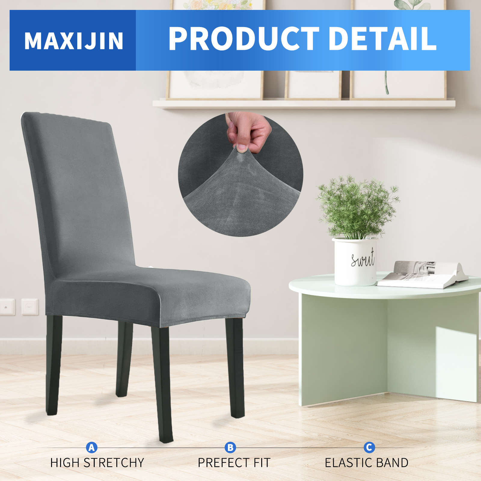 Cross-border velvet chair cover thickened solid color chair cover elastic all-inclusive chair cover dining room hotel home dining table chair cover_voghion.com