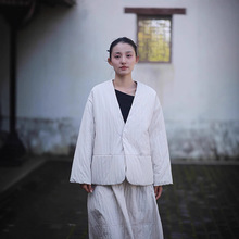 25冬新款原创女式棉衣双层织布国风复古棉麻夹棉短外套棉服2色