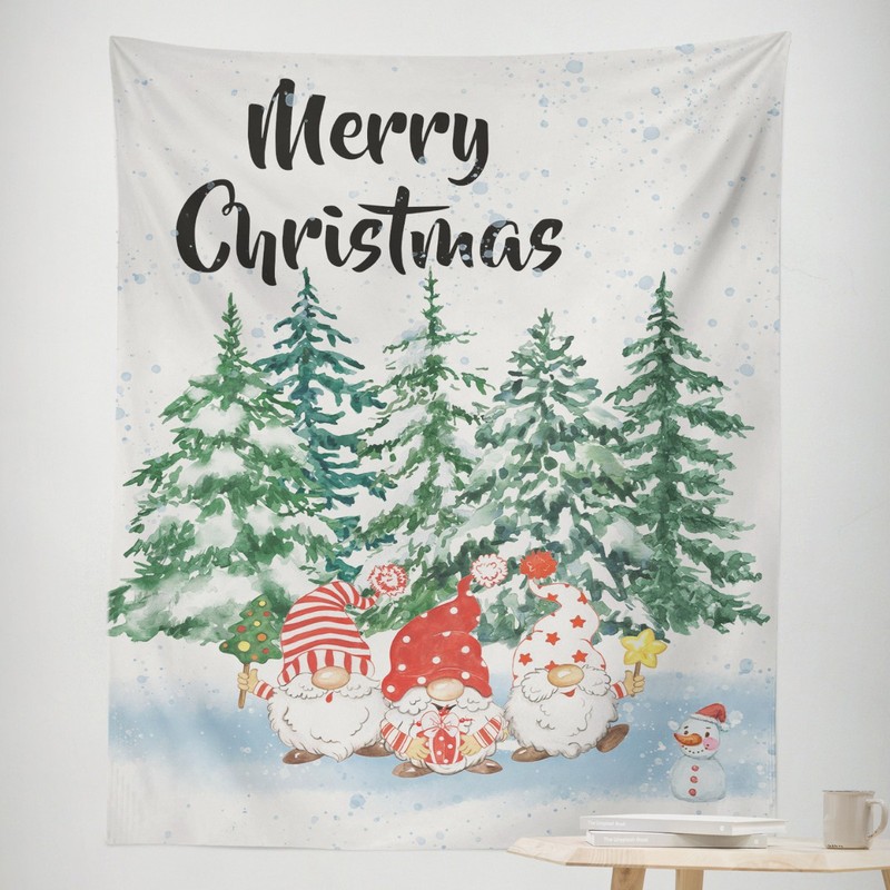 クリスマスタペストリー国境を越えたアマゾンの寝室装飾クリスマスツリーのプリント背景布が祝日の雰囲気の壁布を飾っている|undefined