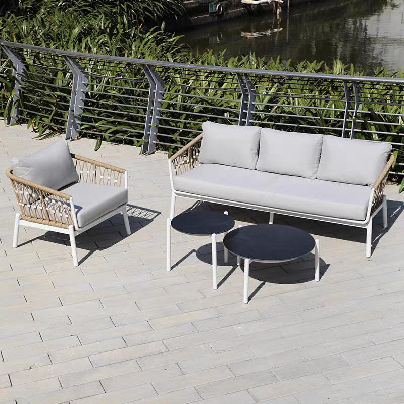 Sofá al aire libre a prueba de lluvia y protección solar patio terraza villa jardín de aleación de aluminio sofá mesa de té silla de caña combinación de muebles