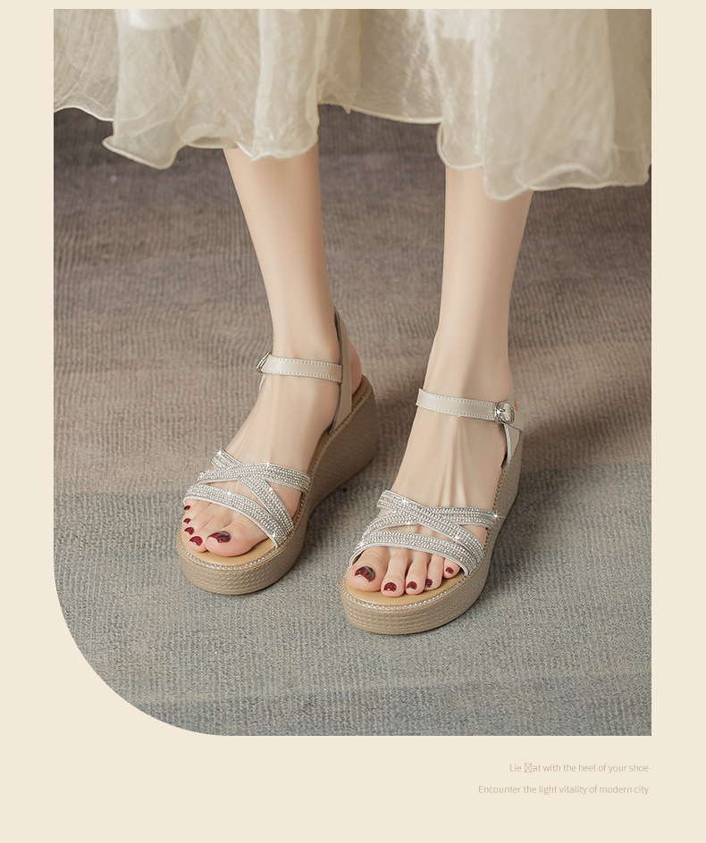 Sandal cao gót nữ đính đá phong cách cổ tích, gót xuồng 6.5 cm — M596 màu sâm panh chi tiết 14