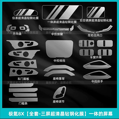 Car interior film: air conditioning screen, tempered glass film for - zeekr-8x-full-set-triple-screen-ultra-clear-crystal-tempered-glass-screen-protector-integrated-screen