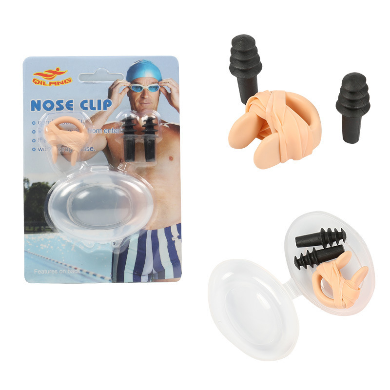 ¡Reducción de precio! Embalaje de cartón, clip nasal, tapones para los oídos, alambre de acero impermeable, equipo de natación antideslizante, tapones para los oídos impermeables de silicona suave