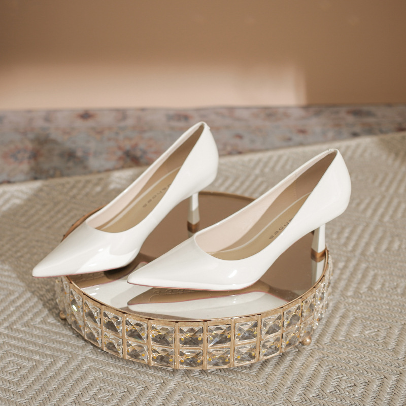 6,816-68 New Patent Leather Pointed Toe Stiletto Single Pure Color Sexy Nightclub Comfortable High Heels