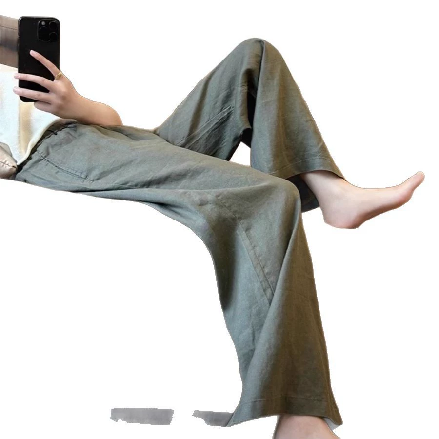 Тонкие дизайнерские брюки для отдыха, свободный прямой крой, хлопок и лен, облегающие, тренд сезона