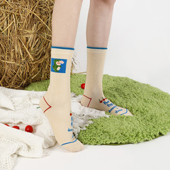 Women's four-season socks mid-tube cute illustration cartoon socks ins college style personalized fun student socks for women