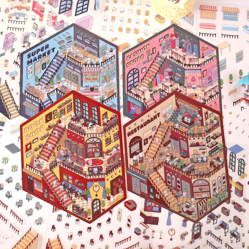 微缩手工DIY贴纸3D可爱卡通立体造景贴纸 手工解压益智贴贴乐贴纸