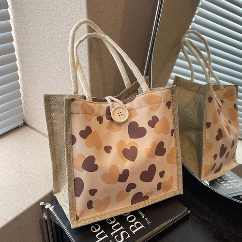 Wholesale bento lunch box bags for women  summer outing handbags Japanese girl hand carrying linen bag