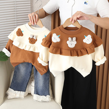 女童冬季新款加厚洋气百搭潮流时髦拼色婴儿两件套服装批发