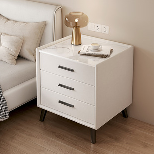 Bedside High Cabinet 2024 New Small Storage Cabinet Solid Wood Home Bedroom Slate Bedside Cabinet Light Luxury