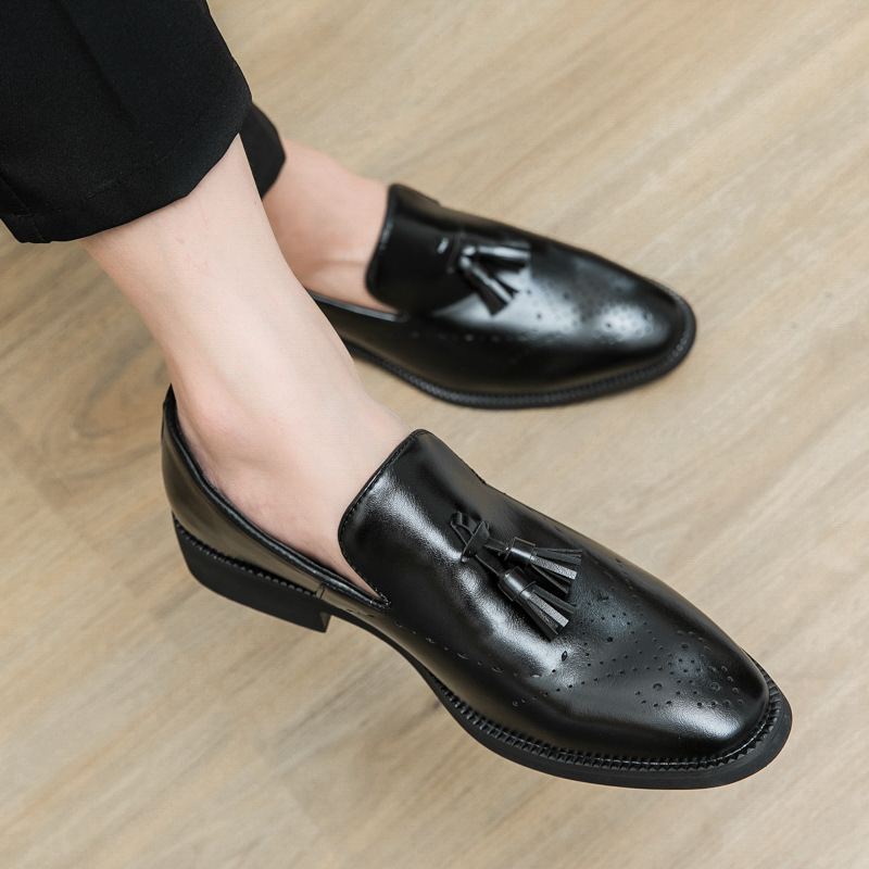 2024 nuevo perezoso con un pie de zapato de sollofe para hombre conducir zapatos de cuero de negocios casuales británicos para hombre image 3