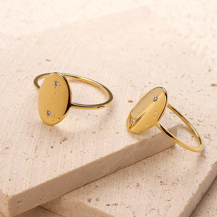 Oval Pattern Unisex Gender Retro Oval Stainless Steel Inlay Zircon Rings