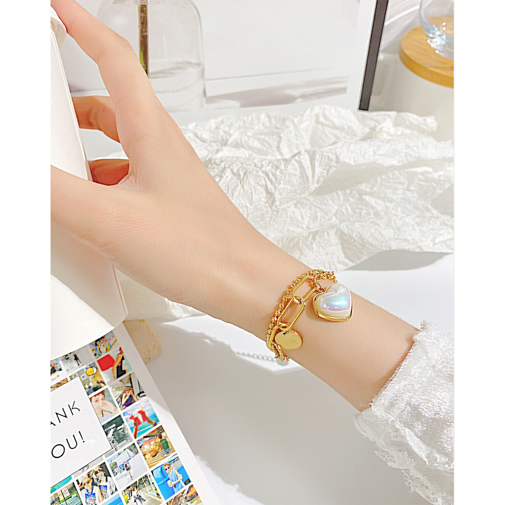 Fashion Heart Shape Stainless Steel Inlay Shell Bracelets 1 Piece