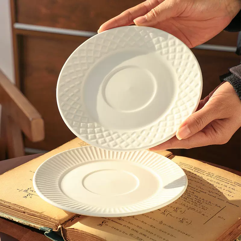 欧式浮雕平盘浅盘纯白陶瓷盘菜盘子酒店西餐牛排盘子菜碟咖啡餐具