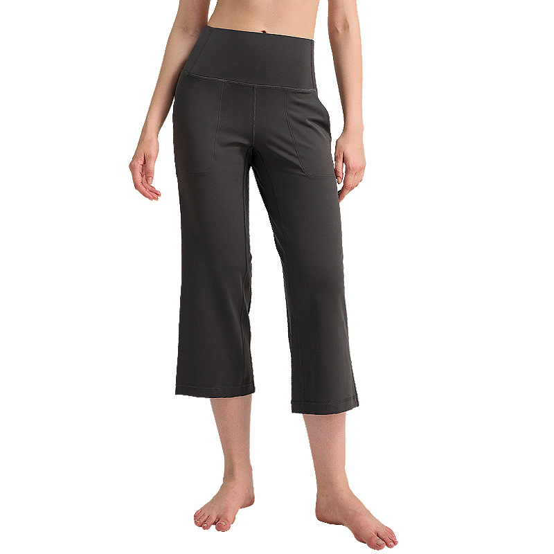 Pantalones deportivos de pierna ancha para mujer pantalones de yoga lulu de fitness de cintura alta casuales rectos, transpirables, de secado rápido, pantalones sueltos de ocho puntos 23"