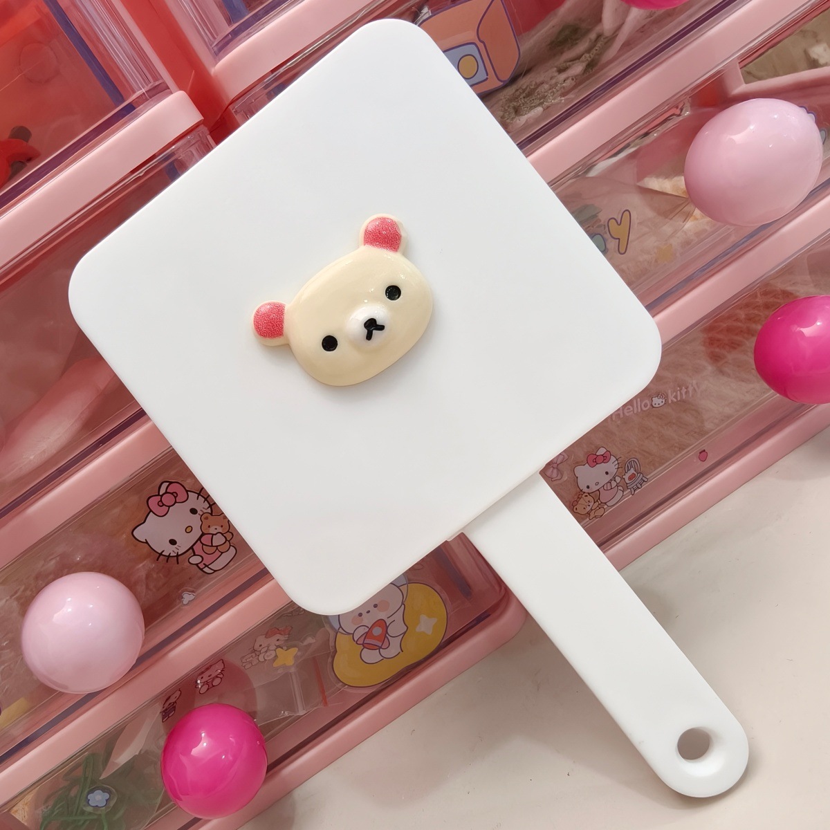 Pink Ears Rilakkuma [Square Pull-Out Mirror Comb]
