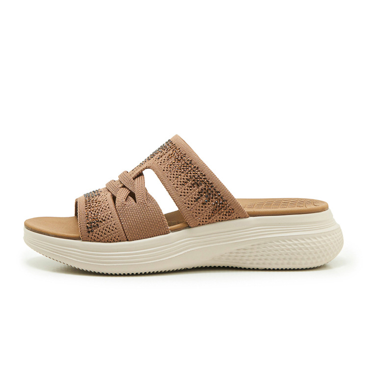 Dép sandal nữ xỏ ngón đế bệt đính đá lấp lánh — màu nâu, màu đen, xanh lam, màu mơ chi tiết 34