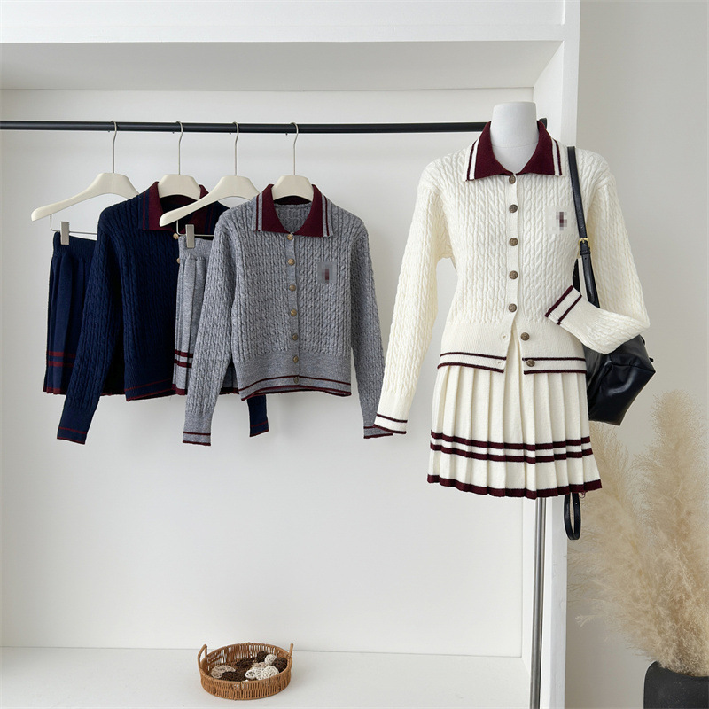 Autumn Outfit College Style Super Pretty Little Pony Embroidered Cardigan Sweater Knitted Dress Two-Piece Set for Women