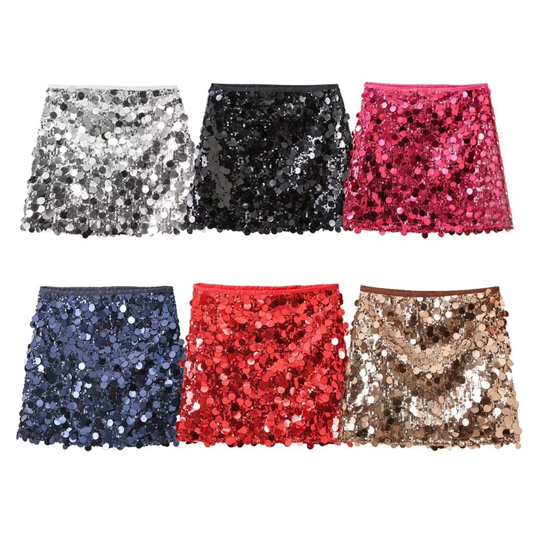 2024 Printemps Nouveau Produit Vêtements Pour Femmes Style Léger Mature Taille Haute Paillettes Mini Jupe Courte w017 A336_voghion.com