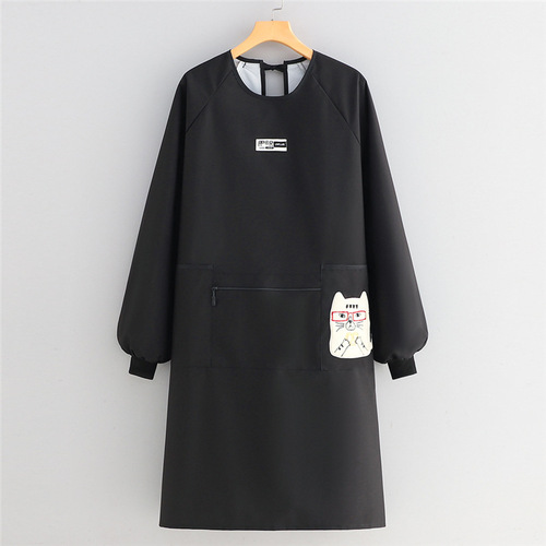 Waterproof, oil-proof, long-sleeved, reverse dressing, hand-wiping, large pockets, fat apron, kitchen, household cooking, catering work clothes