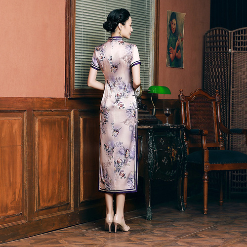 Old shanghai Chinese Dresses flowers oriental qipao for women mulberry silk real silk elegant fashion runway daily long young mother cheongsam restoring ancient ways