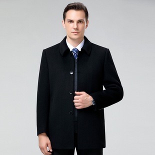 Counter Middle-aged Men's Double-sided Wool Coat Autumn and Winter New Wool Wool Lapel Coat with Down Liner