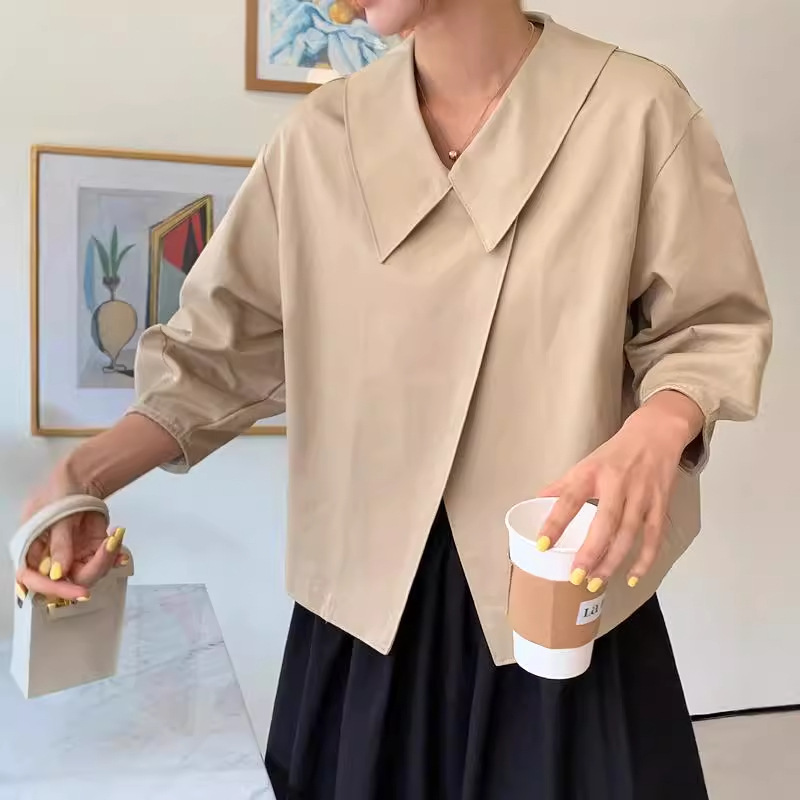 Korean Chic Spring New Retro Niche Youthful Doll Collar Versatile Loose Trench Coat Cape Trench Coat Short Jacket