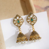 Long retro earrings from pearl, ethnic accessory, European style, city style, India, ethnic style