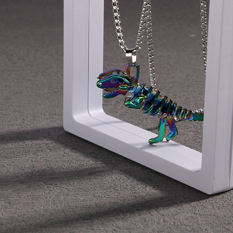 Collier de dinosaure squelette coloré accessoires hip-hop tendance pendentif de personnalité masculine et féminine chaîne de pull étudiant cadeau de couple pour petite amie_voghion.com