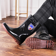 Men's Round Head Medium Calf Rain Boots with Sloped Heel Anti-Slip Low Heel Water Shoes Thick Rain Boots for Men Comfort Rubber Shoes Wholesale Construction Boots