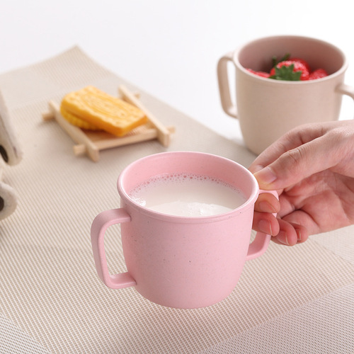 竹纤维家用儿童牛奶杯创意带手柄学饮杯小孩杯子