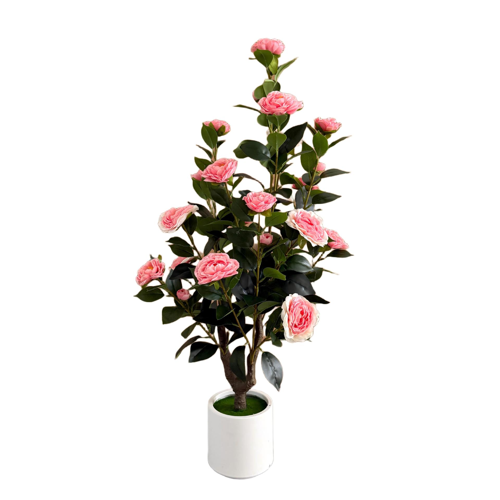 Desmontaje transfronterizo de camélia árbol de simulación de flores verde camélia maceta árbol falso sala de estar plantación biónica de plantas verdes flores falsas