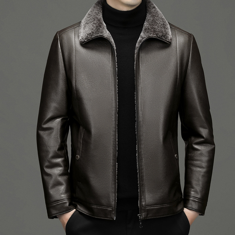 Men's down jacket, genuine leather, for middle-aged man