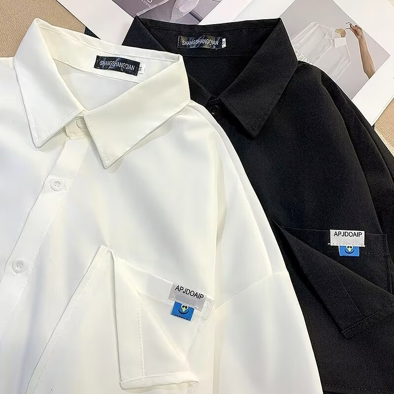 Early Spring New White Shirt for Men and Women, Ins Trendy Long-Sleeved Shirt, Hong Kong Style Large Size Loose Casual Jacket