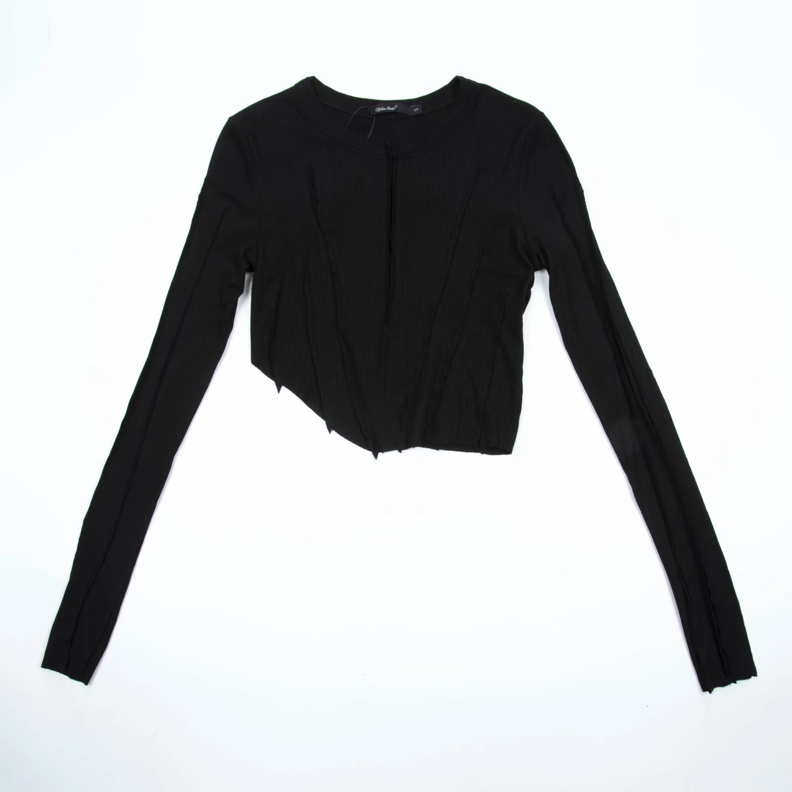 Irregular frayed long-sleeved top NSAC27942