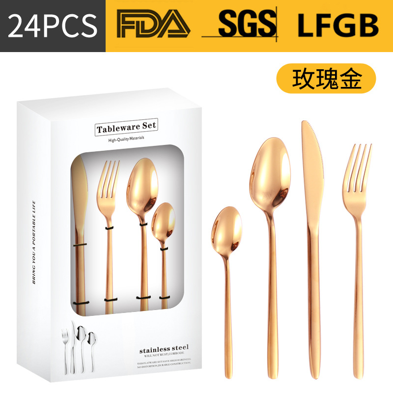 Productos transfronterizos de acero inoxidable cuchillo y tenedor cuchara set 16 / 24 piezas set redondeada engrosado cuchillo y tenedor cuchara set de filete