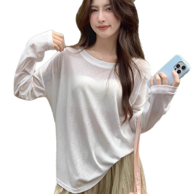 日焼け止め服、ゆったりとしたリラックス感、薄手のノースリーブベスト、長袖Tシャツ、女性用ツーピースセット、夏デザイン、日焼け止めネット|undefined