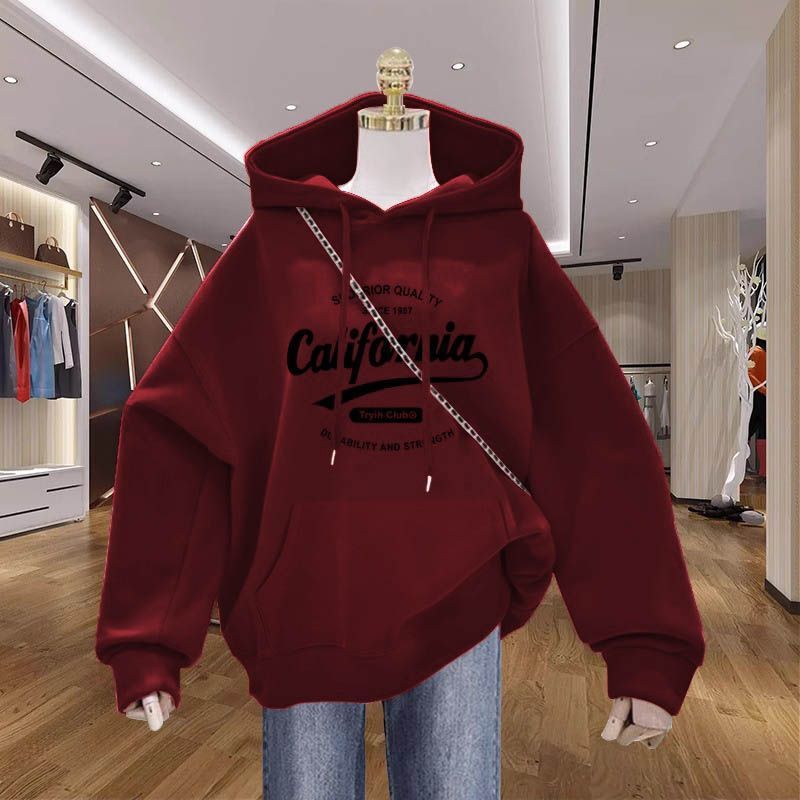 Autumn Hooded Sweatshirt for Women 2025 New Hot Style Fleece-Lined Thickeneded Pure Color Design Printed Jacket Top Trendy