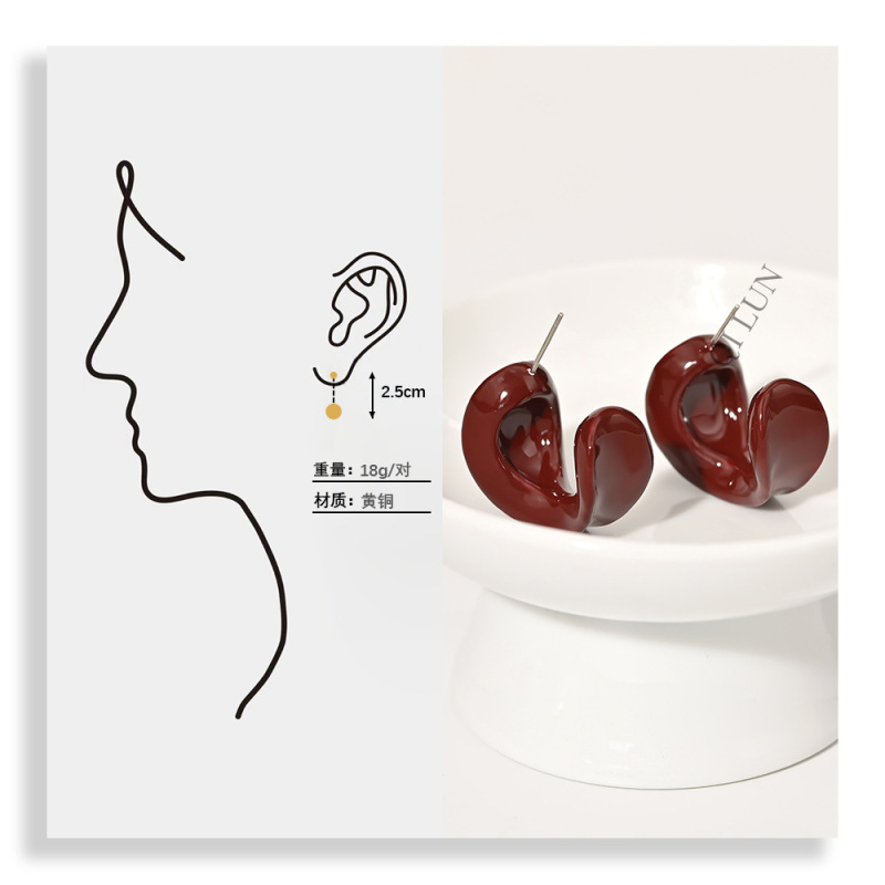 原创新款弯曲u型法式复古耳钉气质个性简约耳饰线条高级感耳环女|undefined
