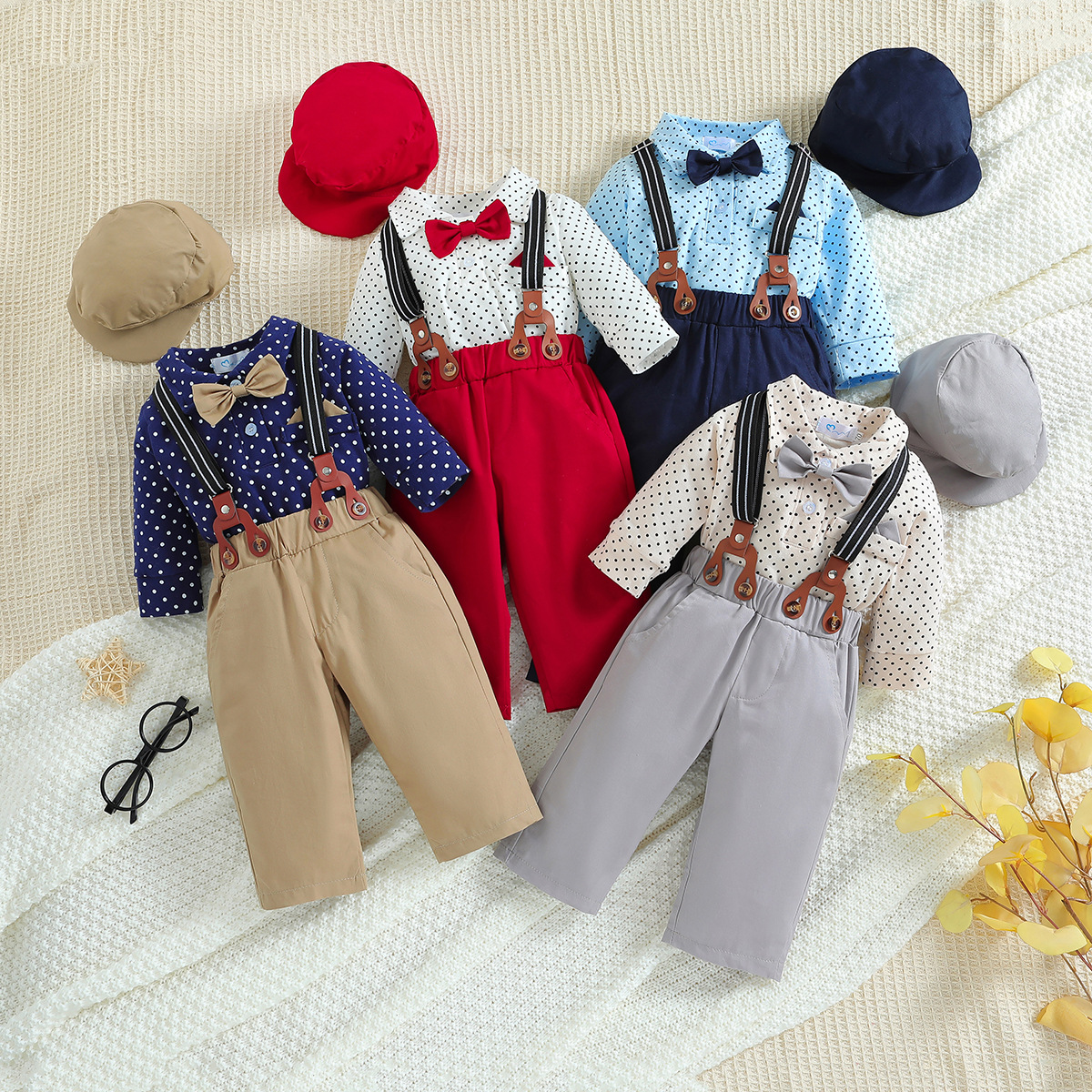 SAMGAMIBABY Set da uomo per bambini primaverili e autunnali, vestito per neonati di un anno, vestiti a maniche lunghe, pantaloni con cinturino, cappello_voghion.com
