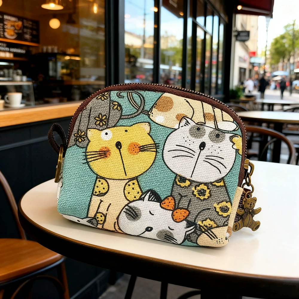 Cartoon Key Wallet Zipper Coin Pouch, Organizer Bag, Cotton Option, 11×2×9 cm