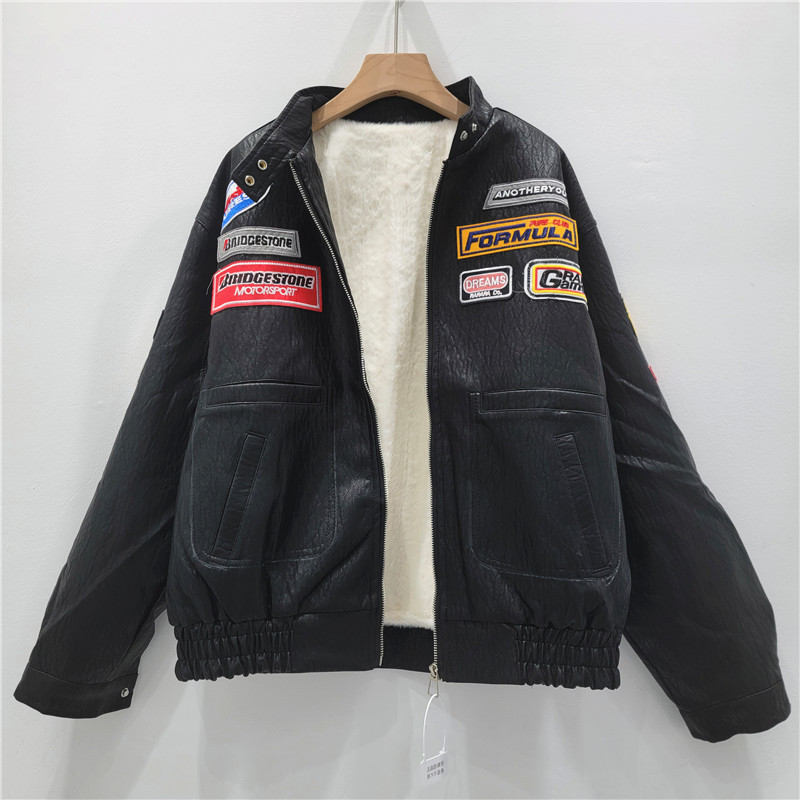 Vintage negro locomotora chaqueta de cuero mujer 2025 invierno nuevo veludo engrosado diseño sensación de chaqueta suelta de cuero PU image 1