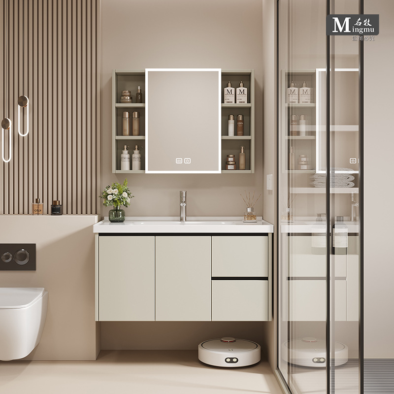Space Aluminum Bathroom Cabinet Combination Wall-Mounted Wash Basin Bathroom Household Washbasin Simple Integrated Wash Table Ceramic