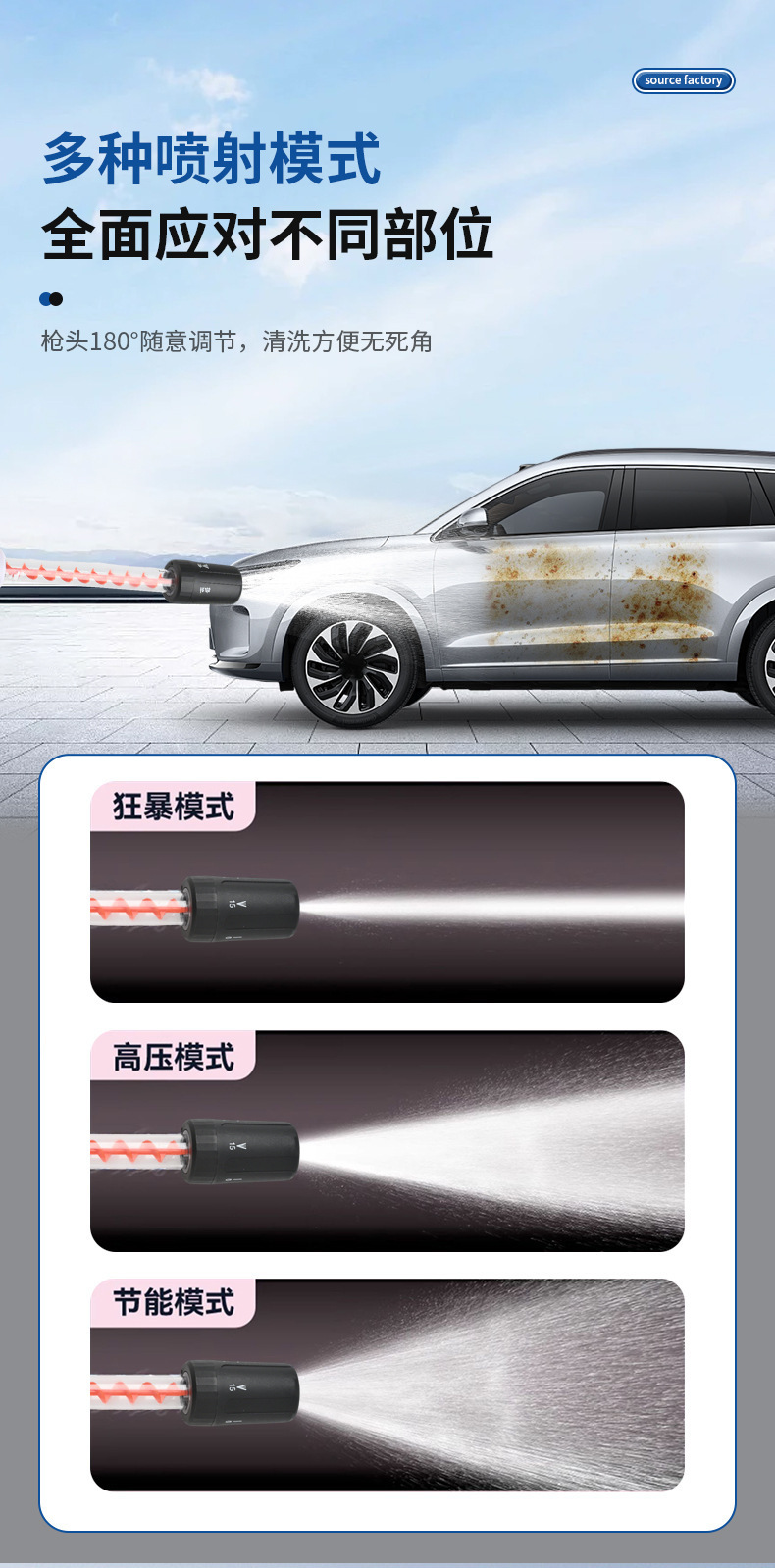 Cross-border wireless high-pressure car wash water gun, lithium battery-powered, household high-power car washer, portable flower watering tool